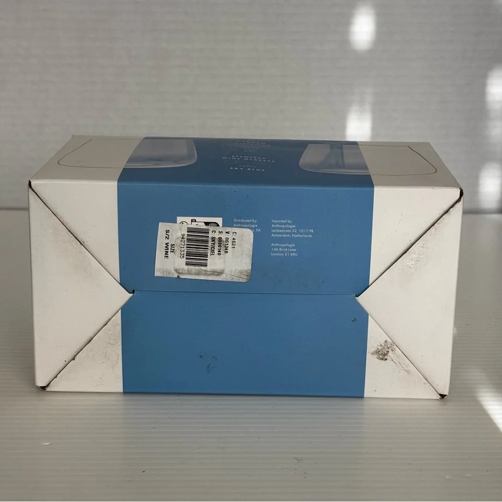 Anthropologie Morgan Stemless Wine Glasses Sky Blue Set of 2 – New in Box